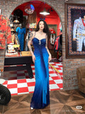 Ndyad Chiffon Gradient Blue Prom Dress for Party Elegant 2000s Spaghetti Strap Evening Gown HZ1024