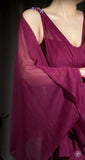 Ndyad A-Line Grape V-neck Long Prom Dress Glam Sleeveless Chiffon Evening Dress HZ1024