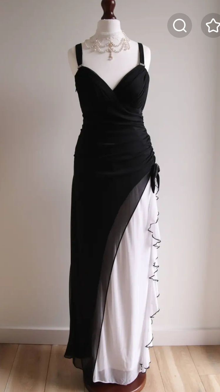 Ndyad Black V-neck Chiffon Ball Dress Glam Ruffle Party Dress HZ1024