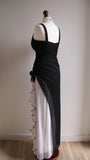 Ndyad Black V-neck Chiffon Ball Dress Glam Ruffle Party Dress HZ1024