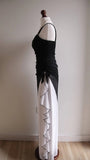 Ndyad Black V-neck Chiffon Ball Dress Glam Ruffle Party Dress HZ1024