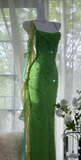 Ndyad Green Spaghetti Strap Mermaid Prom Dresses Sparkling Beaded Sequins Long Evening Dresses with Open Back HZ1024