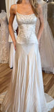 Ndyad Spaghetti Straps Mermaid Wedding Dress Satin Beading Long Prom Dress Simple Formal Evening Dress HZ1024