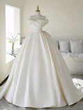 Ndyad Off Shoulder Satin Light Champagne Long Prom Dress, Light Champagne Formal Dress HZ1024