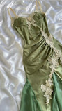 Ndyad Navy Blue Spaghetti Straps Mermaid Satin Appliques Prom Dresses Party Dresses HZ1024