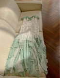 Ndyad Mint Green Spaghetti Straps Chiffon Ruffled Prom Dresses Shiny Beaded Sequined Backless Evening Dresses HZ1024