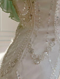 Ndyad Mint Green Spaghetti Straps Chiffon Ruffled Prom Dresses Shiny Beaded Sequined Backless Evening Dresses HZ1024