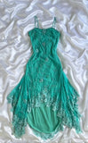Ndyad Turquoise Spaghetti Straps Chiffon Party Dresses Vintage Lace Applique Prom Dresses Homecoming Dresses HZ1024