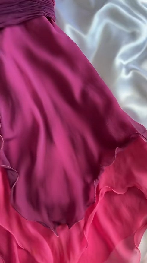 Ndyad Gothic V-neck A-Line Chiffon Party Dress Vintage Gradient Pink Short Prom Dress HZ1024