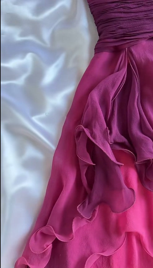 Ndyad Gothic V-neck A-Line Chiffon Party Dress Vintage Gradient Pink Short Prom Dress HZ1024