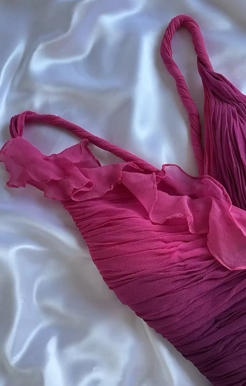 Ndyad Gothic V-neck A-Line Chiffon Party Dress Vintage Gradient Pink Short Prom Dress HZ1024