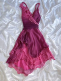 Ndyad Gothic V-neck A-Line Chiffon Party Dress Vintage Gradient Pink Short Prom Dress HZ1024