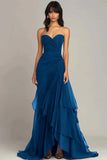 Ndyad Mermaid Dark Green Sweetheart Tulle Long Prom Dresses Formal Evening Dresses with Rufflest HZ1024