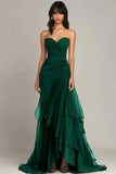 Ndyad Mermaid Dark Green Sweetheart Tulle Long Prom Dresses Formal Evening Dresses with Rufflest HZ1024