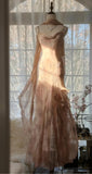 Ndyad Spaghetti Straps Printed Chiffon Sheath Sparkling Beaded Evening Dress HZ1024