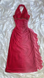 Ndyad Gradient Red Halter Sheath Party Dress Elegant Gothic Glitter Chiffon Prom Dress HZ1024