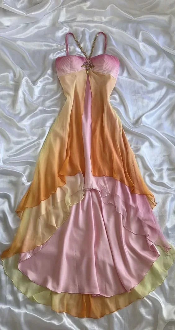 Ndyad Spaghetti Straps Chiffon Colorful Party Dress Gothic Short Prom Dress Homecoming Dresses HZ1024