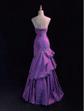 Ndyad Strapless Mermaid Taffeta Long Prom Dresses Purple Long Formal Dresses Elegant Evening Dresses with Beadings HZ1024