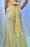 Ndyad Yellow Backless Satin Sheath Spaghetti Strap V-Neck Party Dress Prom Dress HZ1024