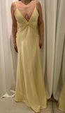 Ndyad Yellow Backless Satin Sheath Spaghetti Strap V-Neck Party Dress Prom Dress HZ1024