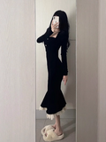 Ndyad retro velvet square neck slim fishtail skirt HZ1024