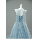 Ndyad Strapless Blue A-Line Tulle Evening Dress Sparkling Beaded Long Prom Dresses HZ1024