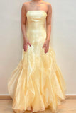 Ndyad Yellow Strapless Chiffon Mermaid Backless Evening Dresses HZ1024