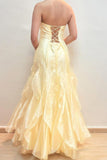 Ndyad Yellow Strapless Chiffon Mermaid Backless Evening Dresses HZ1024