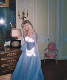 Ndyad Purple Sheath Tulle Beaded Sleeves Long Prom Dresses HZ1024