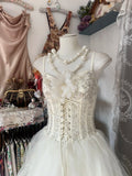 Ndyad Off-White Spaghetti Strap A-Line Layered Tulle Wedding Dress HZ1024