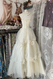 Ndyad Off-White Spaghetti Strap A-Line Layered Tulle Wedding Dress HZ1024