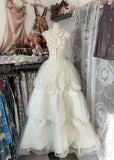 Ndyad Off-White Spaghetti Strap A-Line Layered Tulle Wedding Dress HZ1024