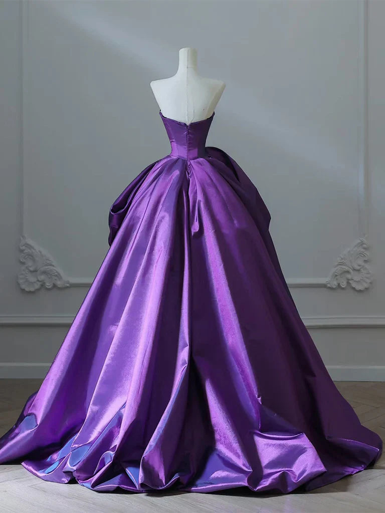 Ndyad Satin Purple Long Prom Dress?? Sweetheart Evening Gown for Special Ocassion Quinceanera Dress HZ1024
