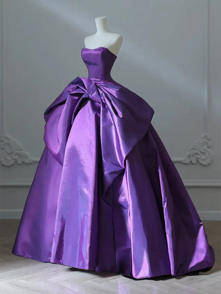 Ndyad Satin Purple Long Prom Dress?? Sweetheart Evening Gown for Special Ocassion Quinceanera Dress HZ1024