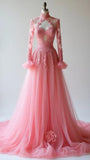 Ndyad Peach Sweetheart A-Line Tulle Lace Applique Wedding HZ1024
