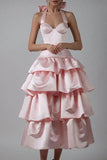 Ndyad A-Line Halter Prom Dress Tiered Satin Empire-Waist Sleeveless Party Dress 22nd Birthday Dress with Bow HZ1024