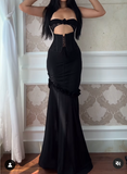 Ndyad Yellow Chiffon Mermaid Evening Dress Chic Strapless Party Dress HZ1024