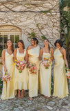 Ndyad Yellow Spaghetti Strap Fashion Dress Backless Satin Evening Dress for Bridesmaids HZ1024