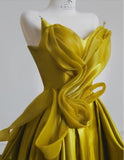 Ndyad Yellow Satin Sweetheart Neck A-Line Sweet 16 Dress Gorgeous Formal Evening Gowns HZ1024