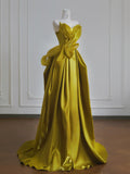 Ndyad Yellow Satin Sweetheart Neck A-Line Sweet 16 Dress Gorgeous Formal Evening Gowns HZ1024