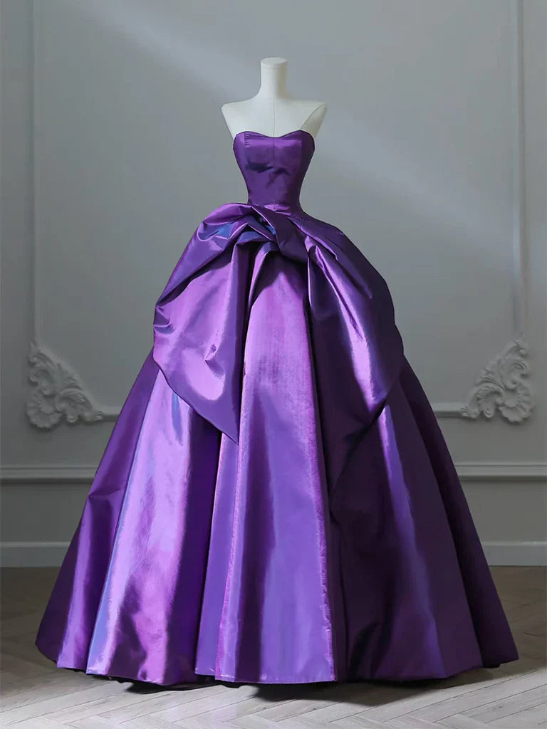 Ndyad Satin Purple Long Prom Dress?? Sweetheart Evening Gown for Special Ocassion Quinceanera Dress HZ1024