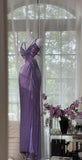 Ndyad Purple Chiffon Beaded Sheath Elegant Backless Prom Dresses with Slits HZ1024