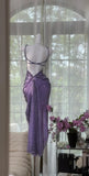 Ndyad Purple Chiffon Beaded Sheath Elegant Backless Prom Dresses with Slits HZ1024