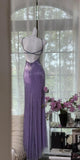 Ndyad Purple Chiffon Beaded Sheath Elegant Backless Prom Dresses with Slits HZ1024