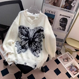 Ndyad Print Distressed V-Neck Pullover Sweater HZ1024