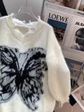Ndyad Print Distressed V-Neck Pullover Sweater HZ1024