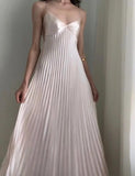 Ndyad Champagne Spaghetti Straps Guest Dresses Sheath Pleated Chiffon Fashion Prom Dress with Backless HZ1024