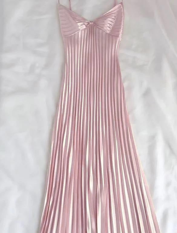 Ndyad Champagne Spaghetti Straps Guest Dresses Sheath Pleated Chiffon Fashion Prom Dress with Backless HZ1024