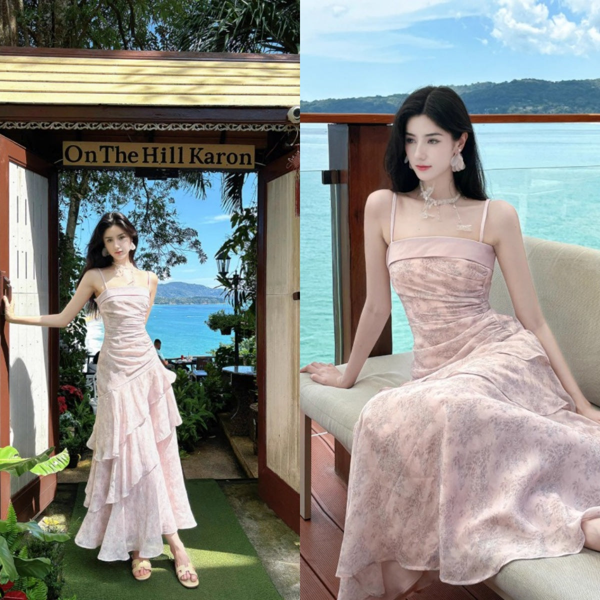 Ndyad Pink Spaghetti Straps Long Prom Dress Formal Dresses Chiffon Ruffles Layered Stunning 18th Birthday Party Dresses HZ1024