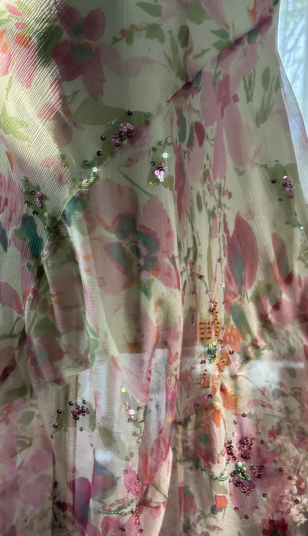 Ndyad Printed Chiffon Sequin Mermaid Formal Dresses Spaghetti Strap Vintage Evening Dress HZ1024